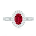 thumbnail image 4 of Rosec Jewels Lab Grown Ruby Oval Engagement Ring with Double Halo - Vintage Style Ruby Diamond Ring - AAAA Quality Certified, 18K White Gold, US 4.50, 4 of 8