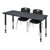 Regency 60 x 24 in. Kee Height Adjustable Classroom Table, Grey & 2 Andy 18 in. Stack Chairs - Black