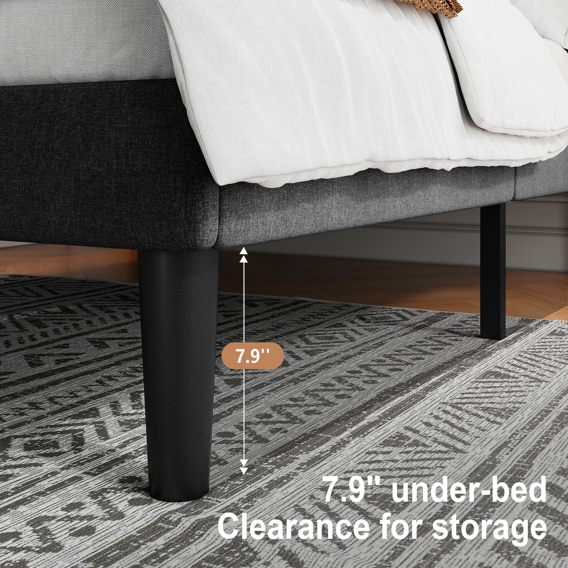 Sifurni Queen Bed Frame Upholstered Platform Bed with Adjustable Headboard, No Box Spring Needed, Black