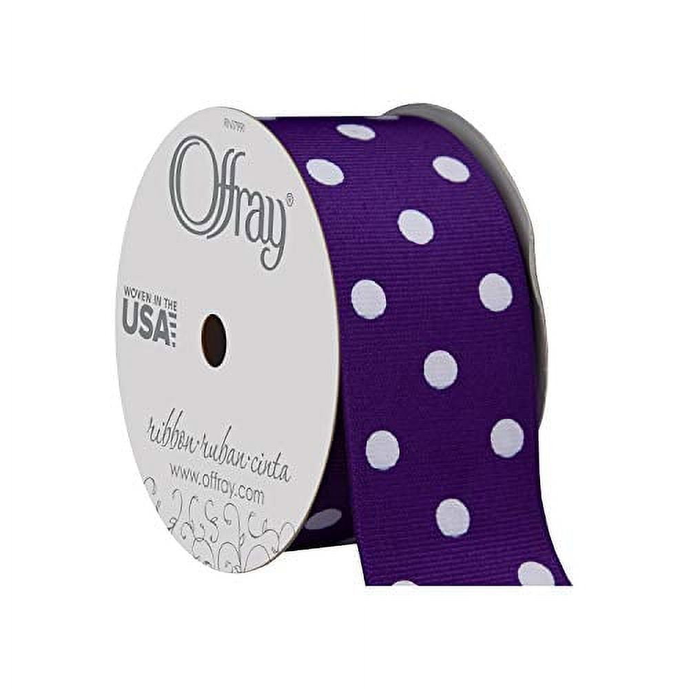 Offray Ribbon, Purple with White Polka Dot 1 1/2 inch Grosgrain