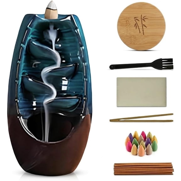 Casafoyer Ceramic Backflow Incense Burner Set with 120 Cones & 30 Sticks