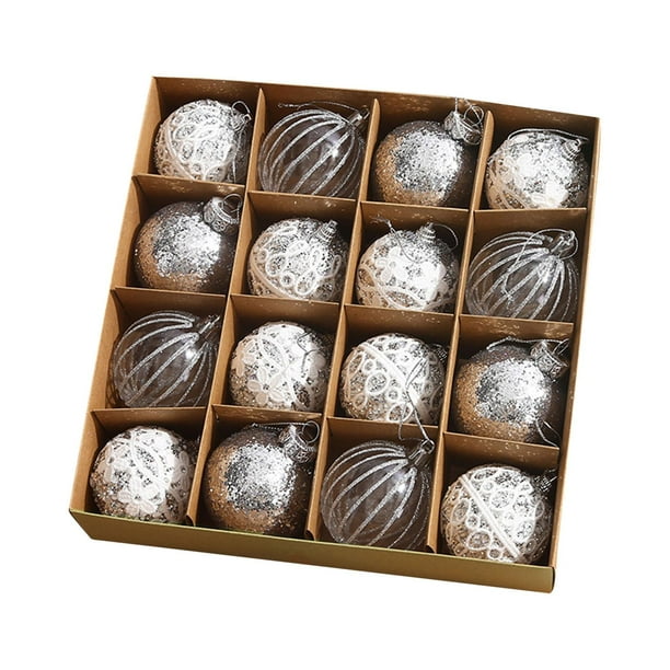 16 adornos navideños de bolas con dijes colgantes de 6 cm para decoración navideña. Plata