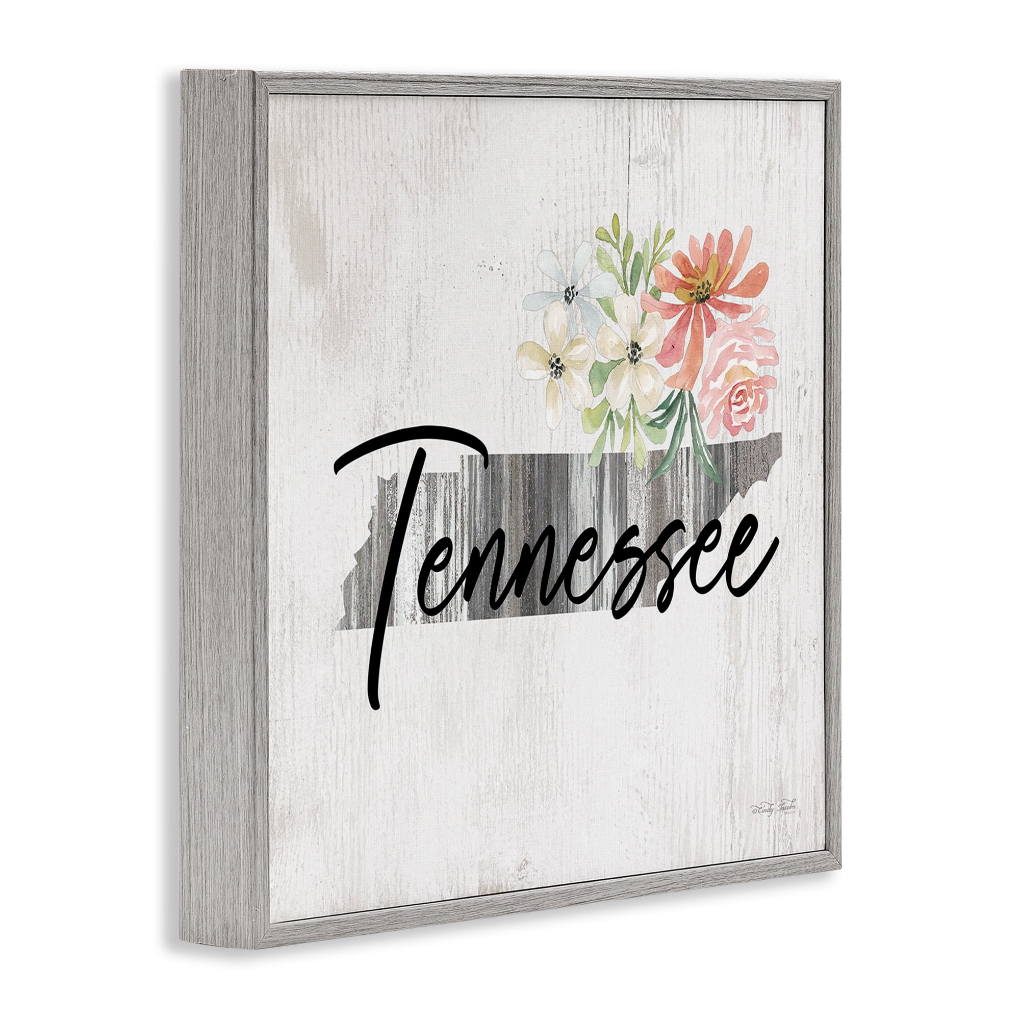 Stupell Industries Shabby Chic Tennessee Botanical & Floral Painting Gray Framed Art Print Wall Art, 12 x 12