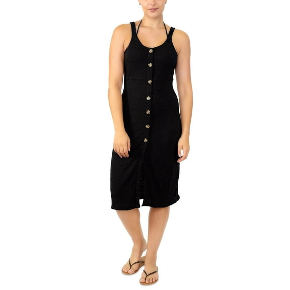 Miken BLACK Juniors' Adjustable Button-Front Swim Cover-up, US Small