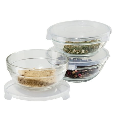 3 Pc Glass Pinch Bowl Set with PPClip Lids