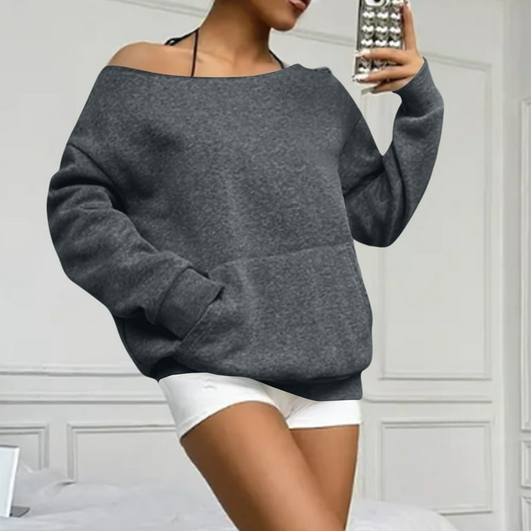 Mohiass Womens Off the Shoulder Sweatshirt Oversized Long Sleeve