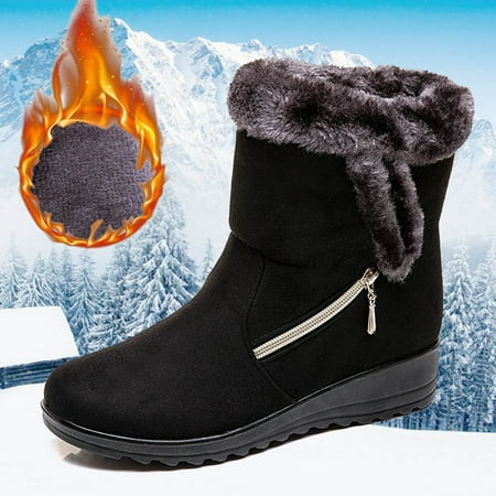 

LnjYIGJ Women s Snow Boots Winter New Warm Women s Snow Boots Side Chain Suede Low-heel Casual Women s Shoes