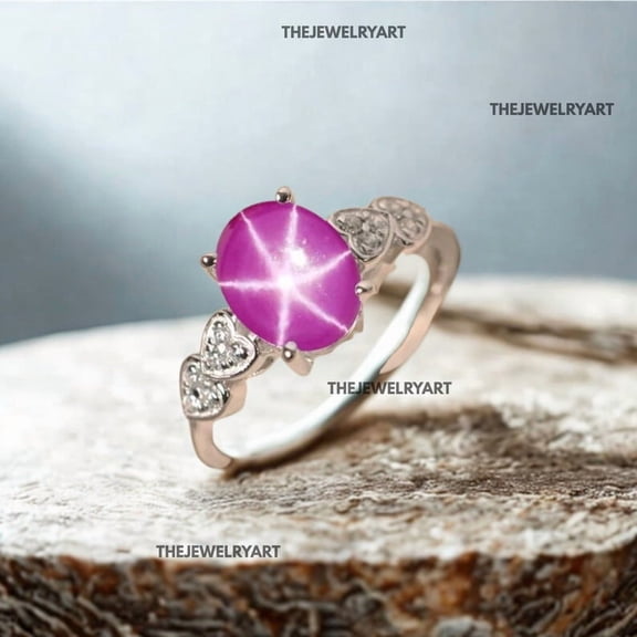 thejewelryart Natural Pink Star Sapphire Gemstone Ring 925 Sterling Silver Oval Cut Blue Gems Ring Handmade Fine Jewelry For Her Silver 3