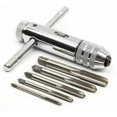 Portamachos de trinquete ajustable, machos de roscar manuales M3, M4, M5, M6 y M8, trinquete izquierdo con machos de roscar HSS, llave de machos en T y machos de roscar métricos