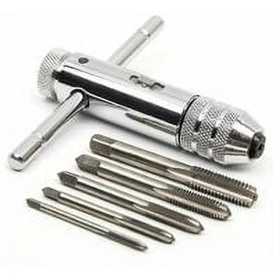 Portamachos de trinquete ajustable, machos de roscar manuales M3 M4 M5 M6 M8, trinquete para mano izquierda con machos de roscar HSS, llave de machos en T y machos de roscar métricos