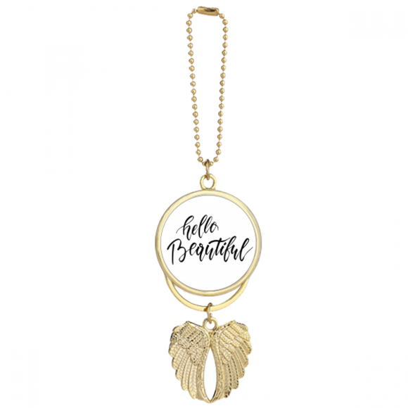 Hello Beautiful Quote Handwrite Car Keychain Angel Wing Pendant