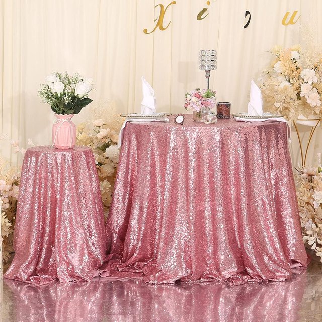 GFDYREE Nappe à Paillettes, Jupe de Sapin de Noël, Ronde, 50 Pouces, Rose Fuchsia