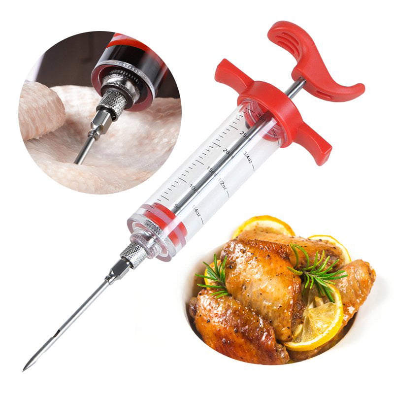 S/S MARINADE MEAT POULTRY BASTER SYRINGE 30ml 2 NOZZLES FLAVOUR INJECTOR 