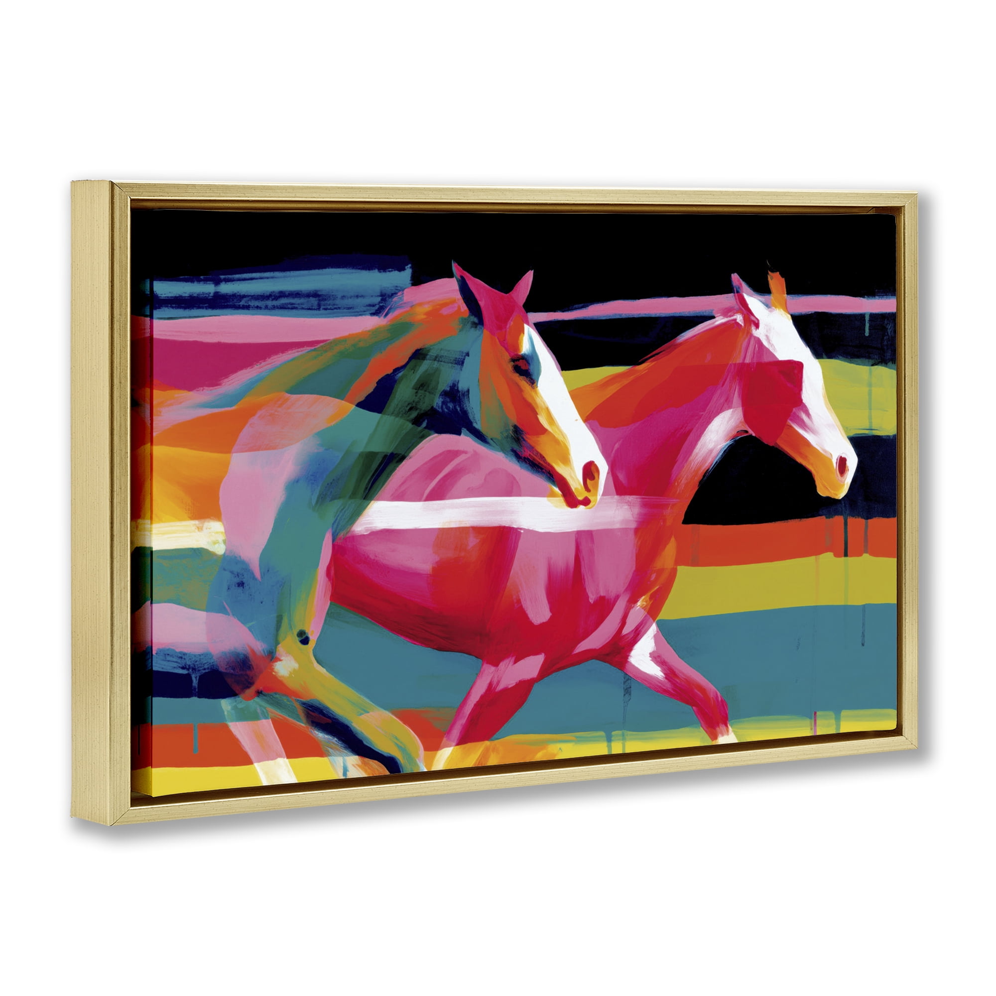 Stupell Industries Wild Horses Running Through Stripes Gold Framed Floater Canvas Wall Art, design by Chromatic Storm Studio
