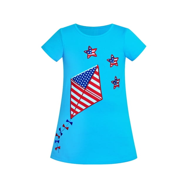 Robe Décontractée pour Filles Coton Cerf Brodé Drapeau Américain 4 Ans