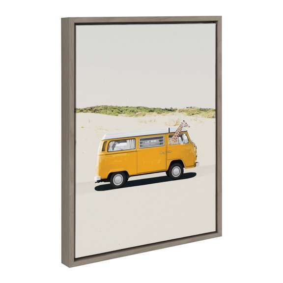 Kate and Laurel Sylvie Giraffe Adventure Framed Canvas Wall Art by July Art Prints, 18x24 Gray, Zoo Animal Wall Art Decor