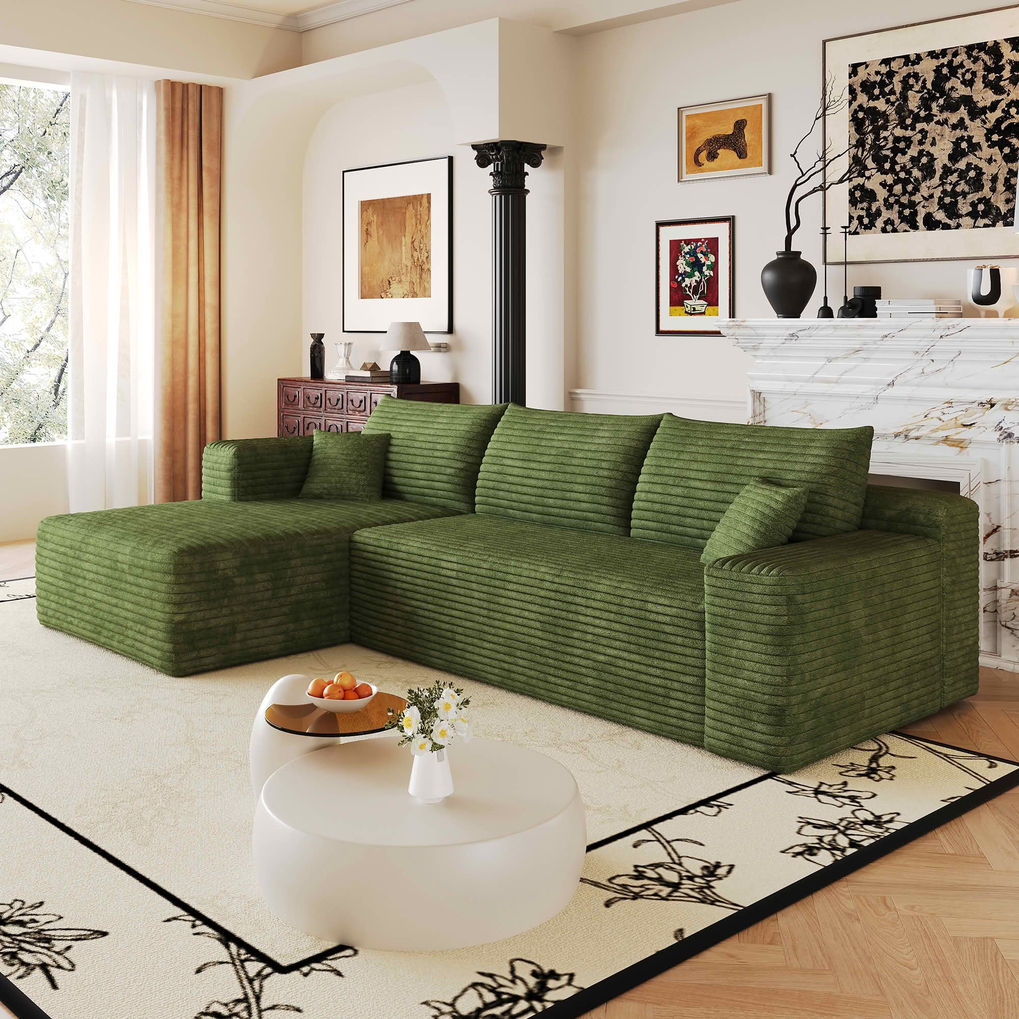 MAYEERTY 103 Inch L‑Shaped Cloud Sectional Sofa, Modern Minimalist Deep‑Seat Corner Couch, Plush Corduroy Upholstered Reversible Sofa, No‑Assembly Required for Living Room Apartment