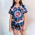 thumbnail image 2 of Gubotare Toddler Summer Pajamas Short Sleeve with Plaid Shorts Cute Sleepwear Teen Girl Cartoon Sleep Tee Summer Lounge Pj Set (Blue,Size 2-3 Years), 2 of 4