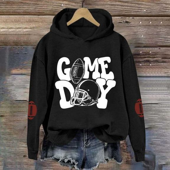 Women's Football Long Sleeve Hoodies Crew Neck Rugby Graphic Printed Hooded Sweatshirt Loose Fit Tops Fall Y2K Pullover Shirt