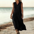 thumbnail image 2 of CHGBMOK Womens Casual Linen Dress Collared V Neck Sleeveless Button Tank Dress Summer Solid Loose Flowy Maxi Sundress, 2 of 6