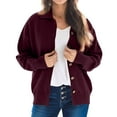 thumbnail image 5 of Women's Fashion Casual Solid-Colour Long-Sleeved Button-Front Knitted Collared Cardigan for Outerwear and Casual Everyday Use,Wine,XL, 5 of 7