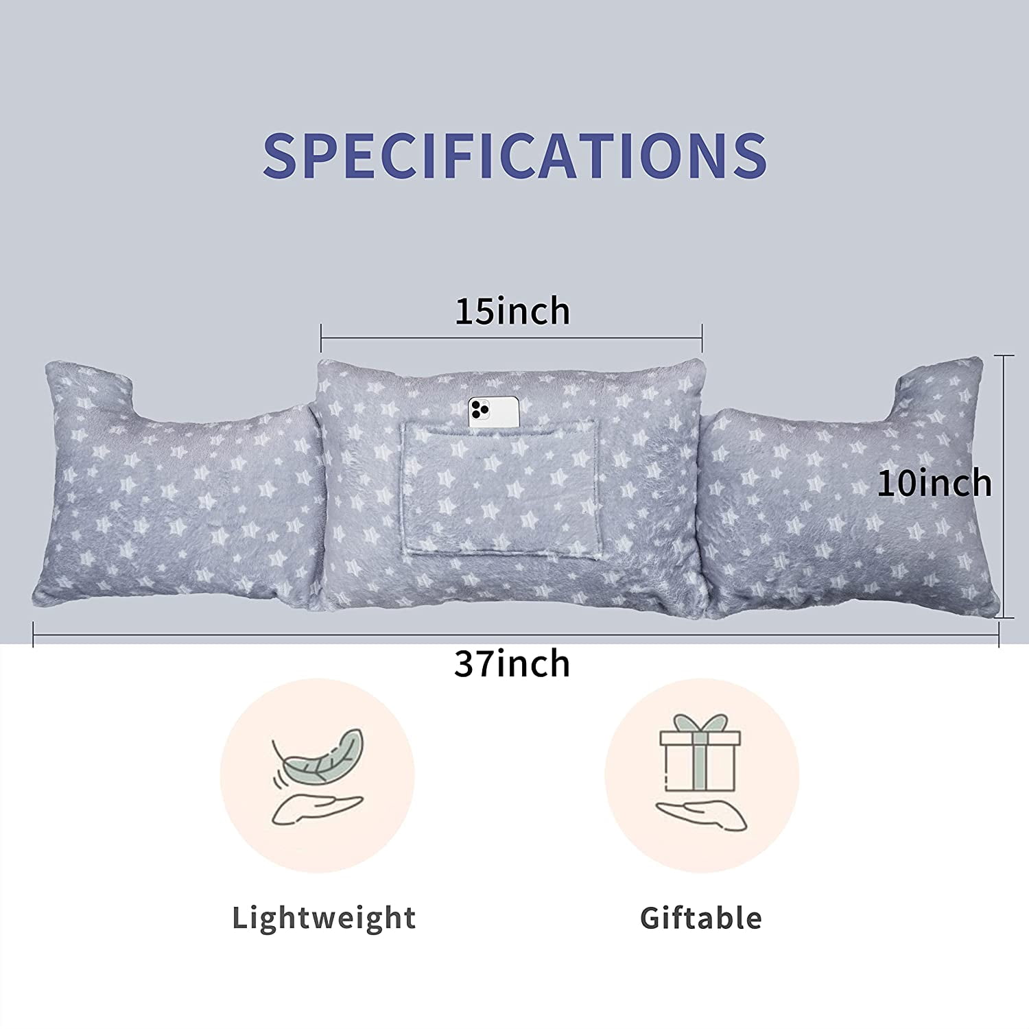 Mastectomy Pillow - Post Surgery Pillow for Breast Cancer, Recovery Breast Pillow for After Heart Surgery, Breast Reduction & Augmentation, Soft Lightweight Heart Pillow with Pockets, Grey Stars