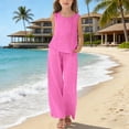 thumbnail image 2 of Girls' Clothing Sets 9/10 Girls 2 Piece Outfits Cotton Linen Crewneck Sleeveless Tank Vest and Loose Palazzo Trousers Summer Fashion Comfy Gauze Set, 2 of 6