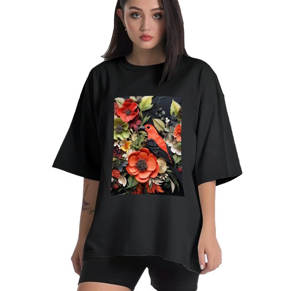Plus Size Shirt for Women Black Tops for Women Short Sleeves Shirt for Women Birds7 T Shirt Crewneck Shirt for Women XS