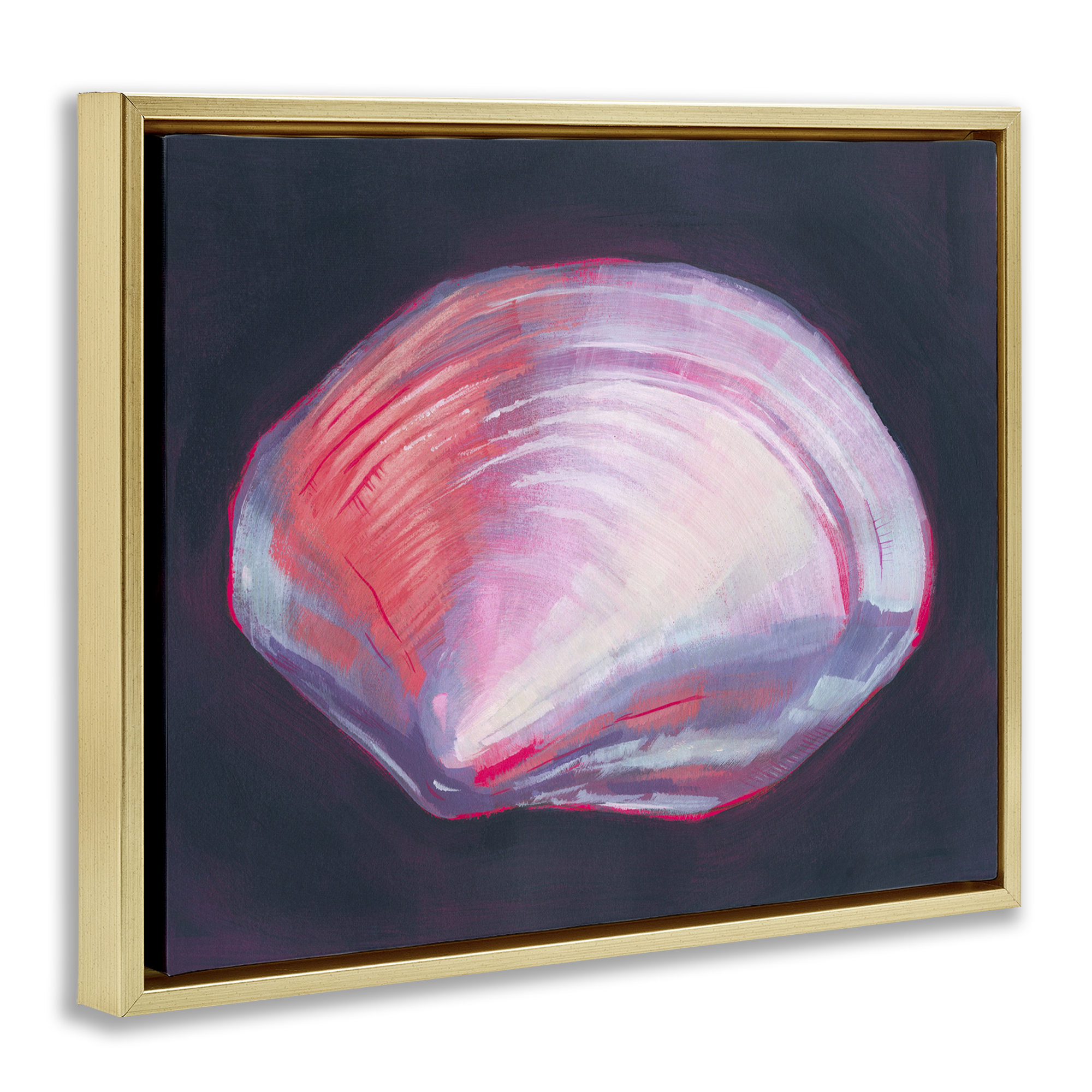 Stupell Industries Pink Clam on Black Animals & Insects Painting Gold Floater Framed Canvas Art Print Wall Art, 31 x 25