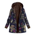 thumbnail image 1 of Chaqueta de algodón de felpa gruesa con capucha y manga larga para mujer con estampado floral retro, sudadera con capucha de talla grande, 1 of 6