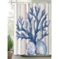 thumbnail image 2 of Boanket Polyester Fabric Navy Blue Coral Shower Curtain, Coastal Shell Summer Beach Stripe Waterproof Bathtub Curtain Bathroom Decor Set with Hooks 48 x 72 Inches,, 2 of 6