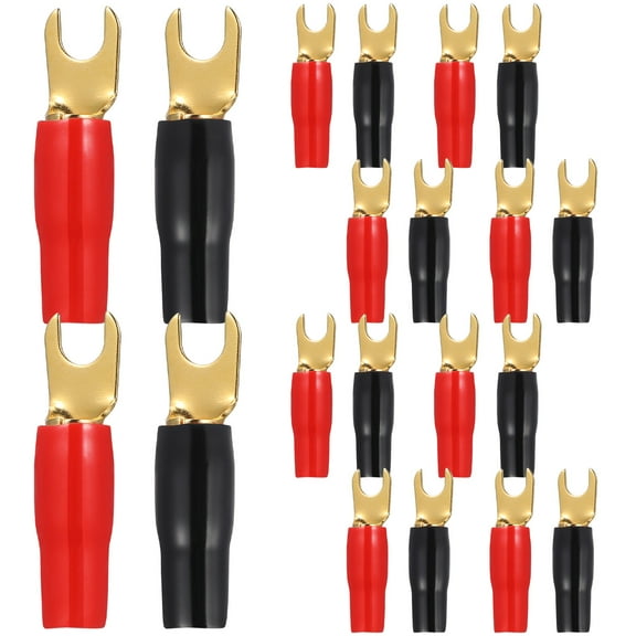 SEWACC Crimp Terminal Connectors for Speaker Wire 8GA Spade Terminals Copper Gold Plated 10 Pairs with Boots