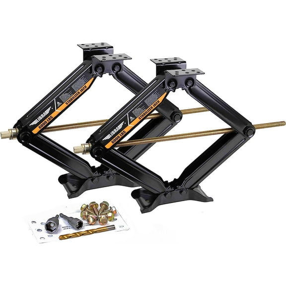 24" 6K lbs RV Trailer Camper Stabilizer Leveling Scissor Jacks w/Dual Power Drill sockets & mounting Hardware Set-Set 2