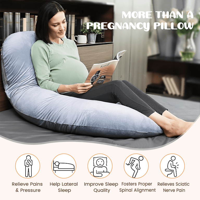 Pregnancy Pillows, C Shaped Full Body Pillow for Sleeping, 58 Inch Maternity Pillow with Velvet Cover for Side Sleeper, Gray