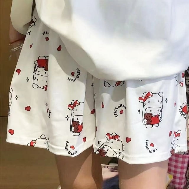 Pantalones cortos Kawaii Sanrio Hello Kitty, pantalones de pierna ancha de Anime Crayon Shin-Chan Kirby, pantalones holgados transpirables informales a la moda para dormir en casa