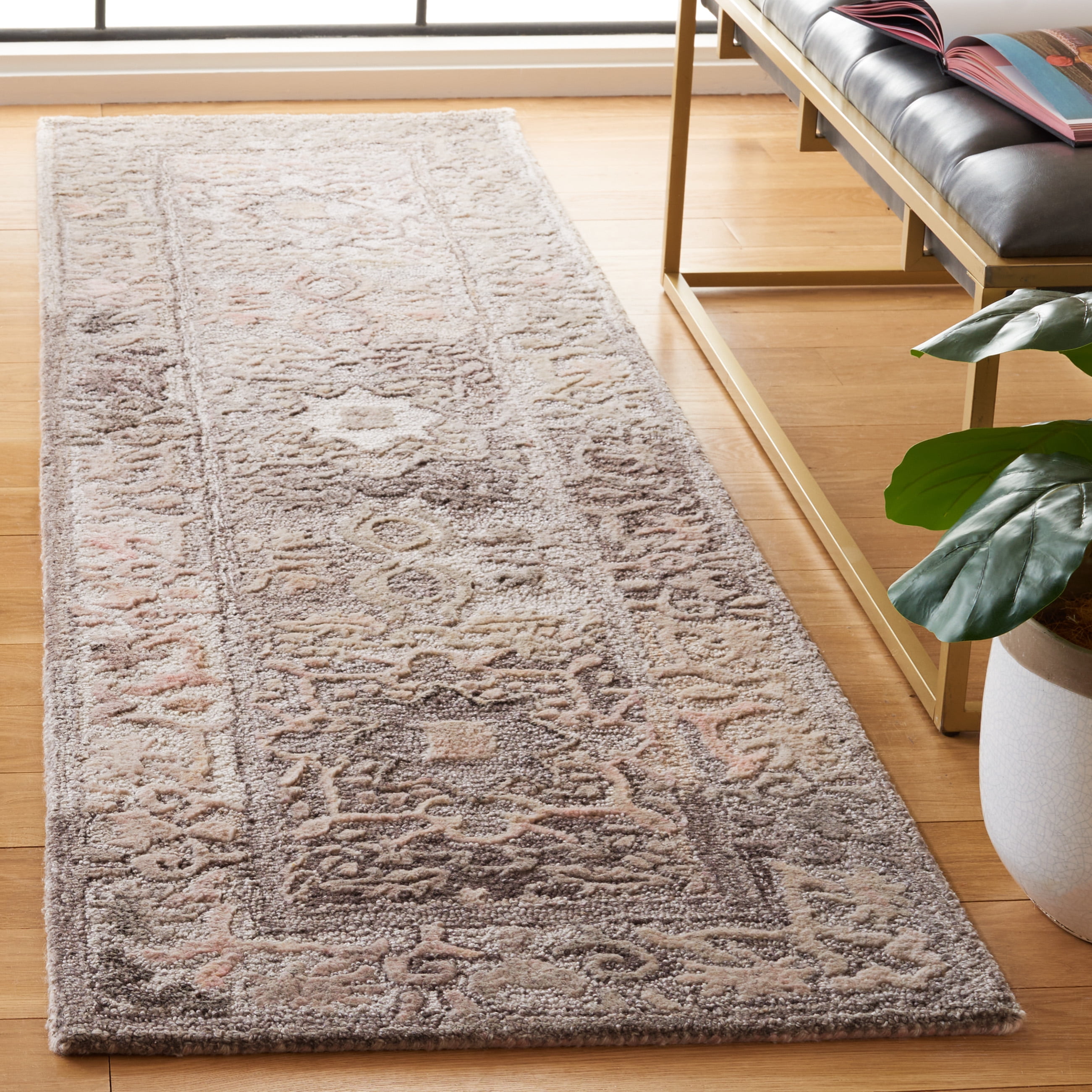 SAFAVIEH Marquee Andrina Medallion Polyester Runner Rug, Grey/Pink, 2'3" x 8'