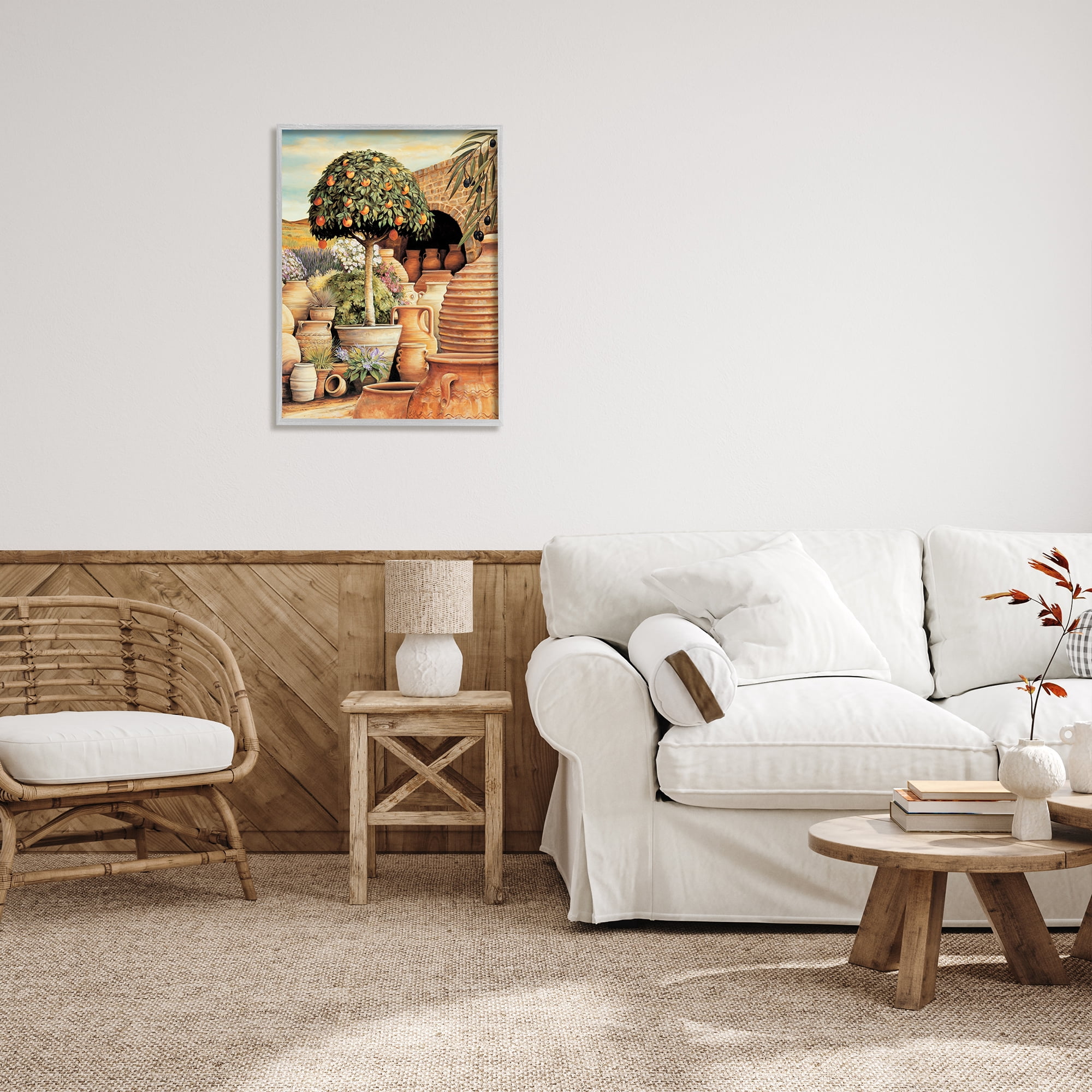 Stupell Industries Orange Tree & Pottery Scene Nature Painting Gray Framed Art Print Wall Art, 24 x 30