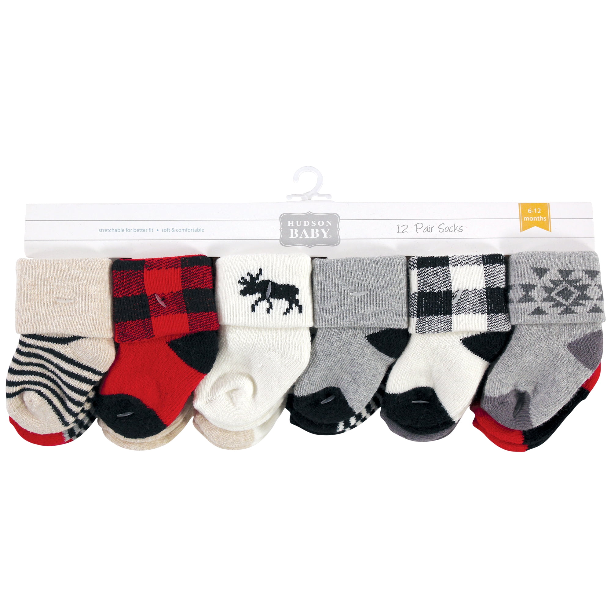 Hudson Baby Cotton Rich Baby Terry Socks 24-Pack, Buffalo