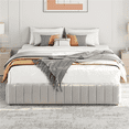thumbnail image 1 of Fullfurnique Upholstered Platform Bed Frame with Three Storage Drawers, Full, Beige, 1 of 10