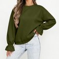thumbnail image 5 of Mifsaly Womens Crew Neck Sweatshirts Flare Sleeve Ruched Solid Elastic Hem Casual Shirts Loose Fit Soft Comfortable Pullover Tops, 5 of 8