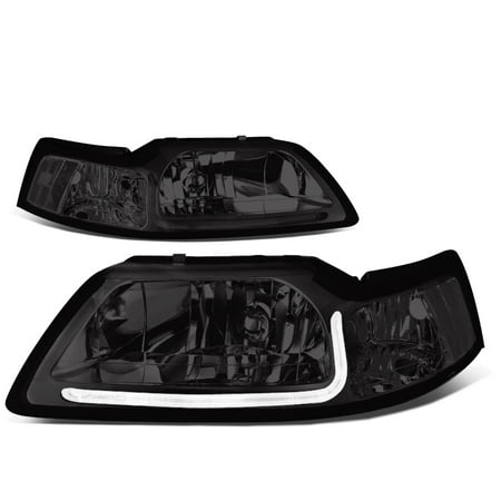 Ford Mustang Clear Headlight (For 99-04 Ford Mustang LED Daytime Running Light Bar Headlight Smoked Housing Clear Corner Headlamp 00 01 02 03)