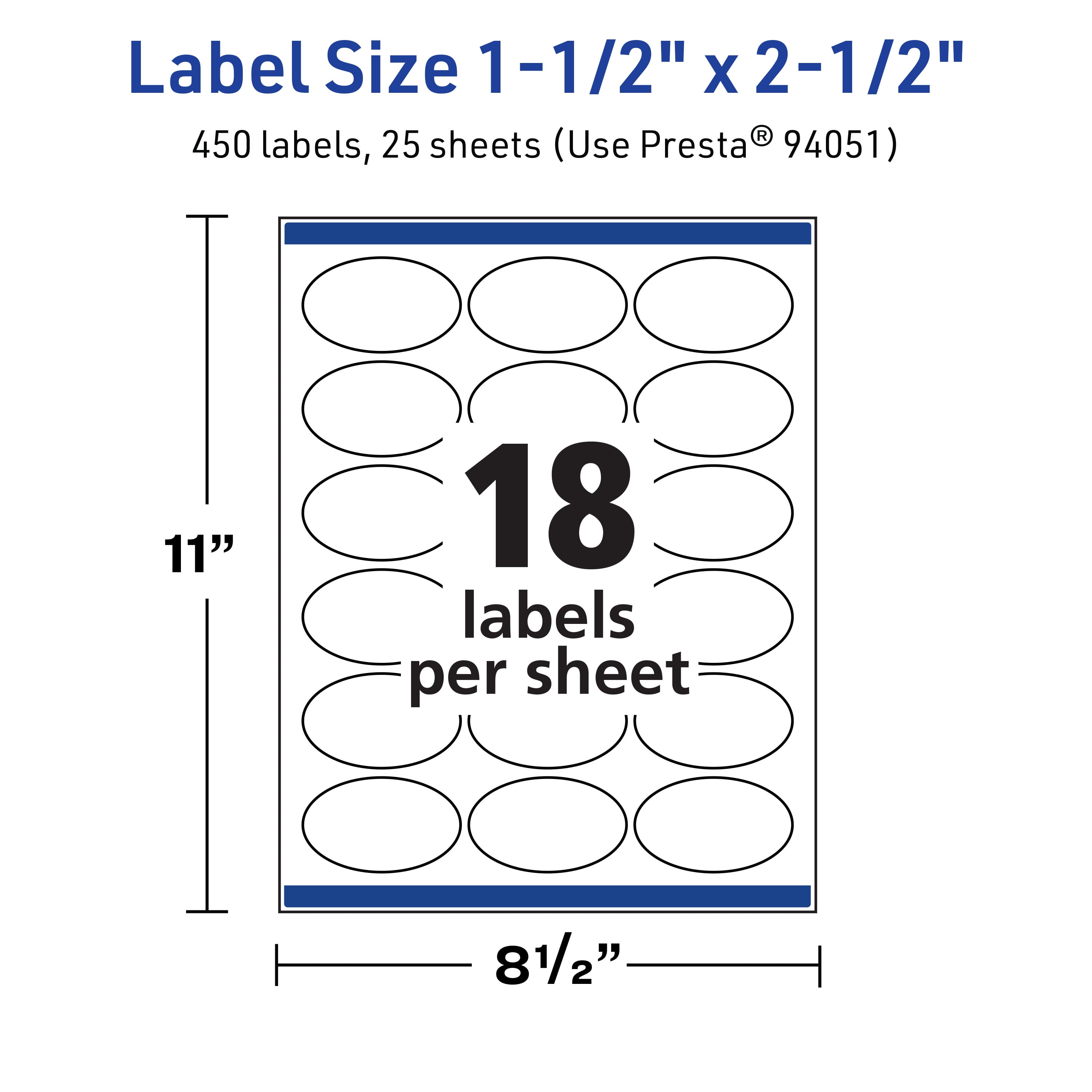 Avery TrueBlock Oval Labels, 1.5" x 2.5", 450ct