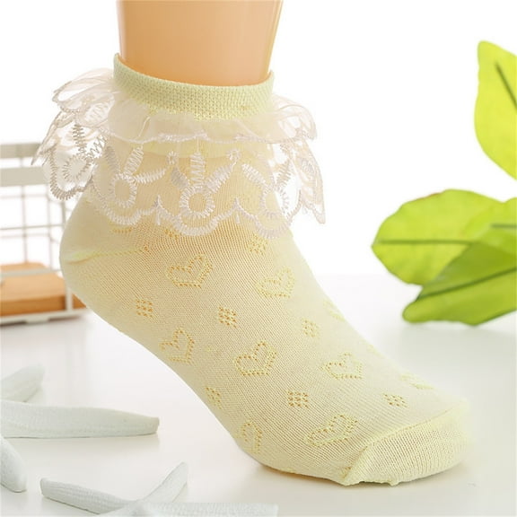 Utoimkio 1 Pair Girls Lace Ruffled Socks Soft Mesh Breathable Princess Dress Socks for Little Girls