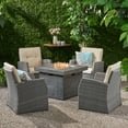 thumbnail image 2 of GDF Studio Clausen Outdoor Wicker 5 Piece Club Chair and Fire Pit Set with Cushions, Gray and Beige, 2 of 13