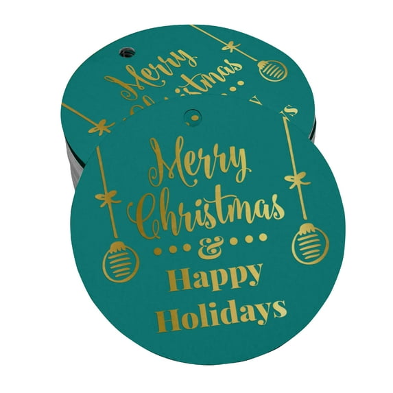 Inkdotpot Pack Of 100 Merry Christmas & Happy Holiday Favor Paper Tags Craft Real Gold Foil Hang Tags