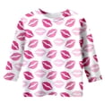 thumbnail image 4 of WEIYLL T-Shirts pour Filles Imprimé Lèvres Col Rond Fonctionnel Manches 3/4 Décontracté Blanc Hauts de Sortie 7-8 Ans, 4 of 5