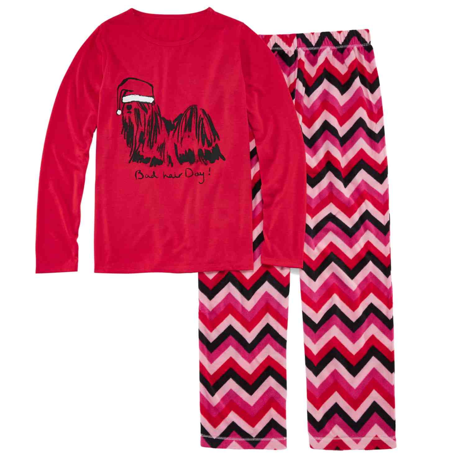 Girls Pink Dear Santa The Dog Made Me Do It Pajamas Fleece Holiday Sleep Set