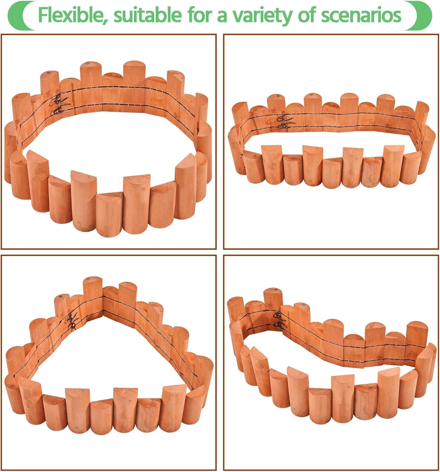 CHTER 2pcs Garden Wooden Short Fence,Outdoor Landscape Edging Flexible Decorative Border, No-Dig Wood Fences for Spring Yard Patio Pathway Lawns Courtyard Maintenance - 66in