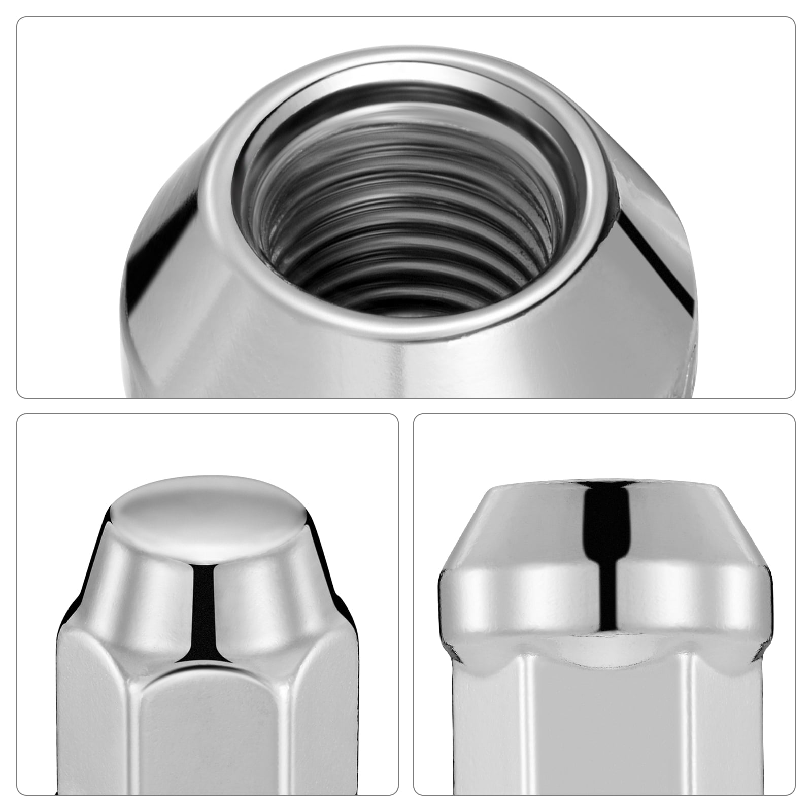 12mmx1.5 Wheel Lug Nuts,20pcs M12x1.5 Lug Nut Silver Chrome Closed End Cone Seat Bulge Acorn Lug Nuts 3/4 inch 19mm Hex 1.4 inch 35mm Tall Compatible with Ford Chevy Mazda Chrysler Dodge GMC