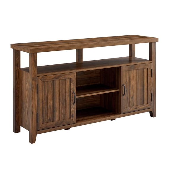 Pemberly Row Farmhouse Grooved-Door Wood TV Stand for TVs up to 65" in Walnut